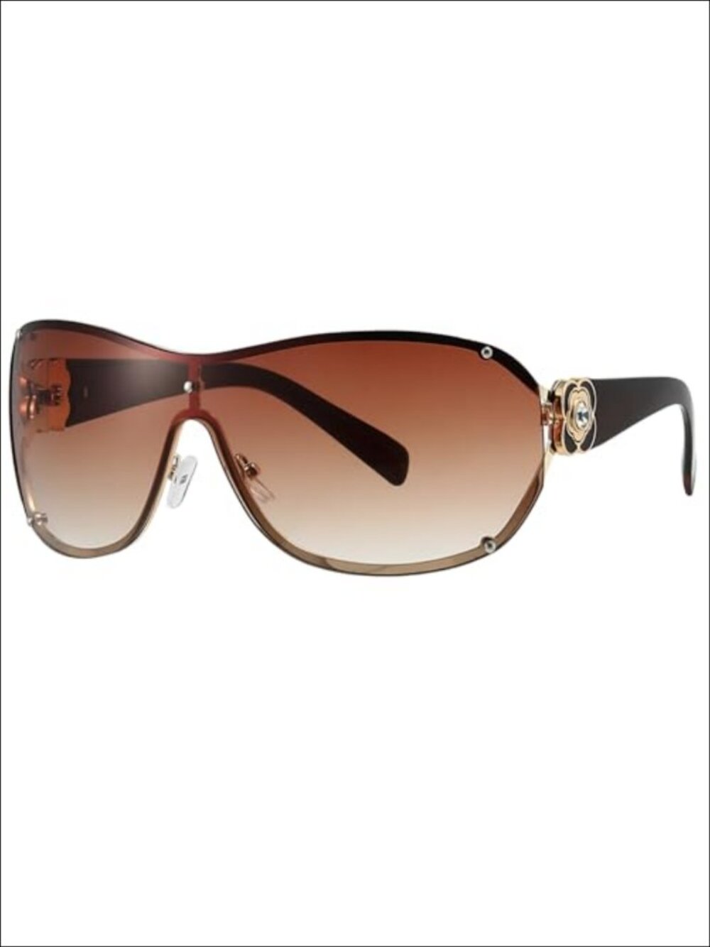 Oversized Y2K Shield Sunglasses Retro Wrap Around UV400 Rhinestone Camellia